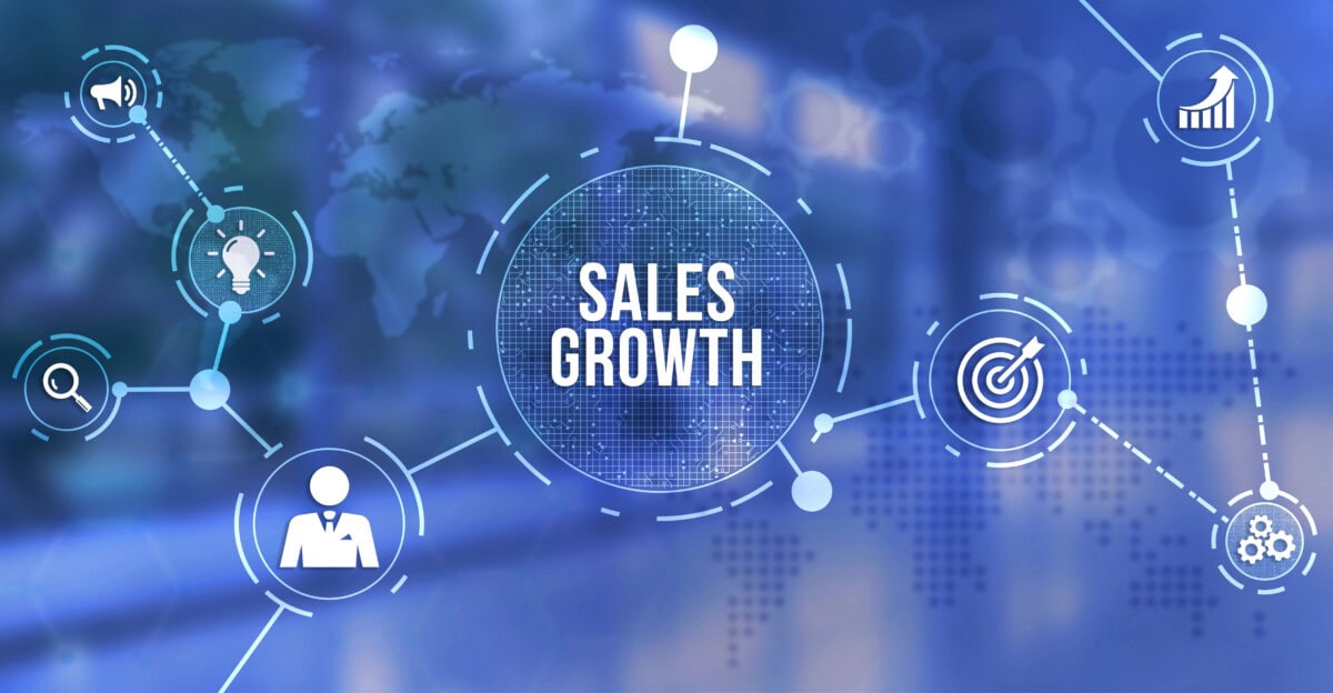 Internet, business, Technology and network concept. Sales growth, increase sales or business growth concept. 3d illustration.